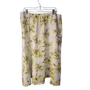 Orvis XL Linen White Green Floral Midi Skirt Nature Vacation Career Brunch Beach
